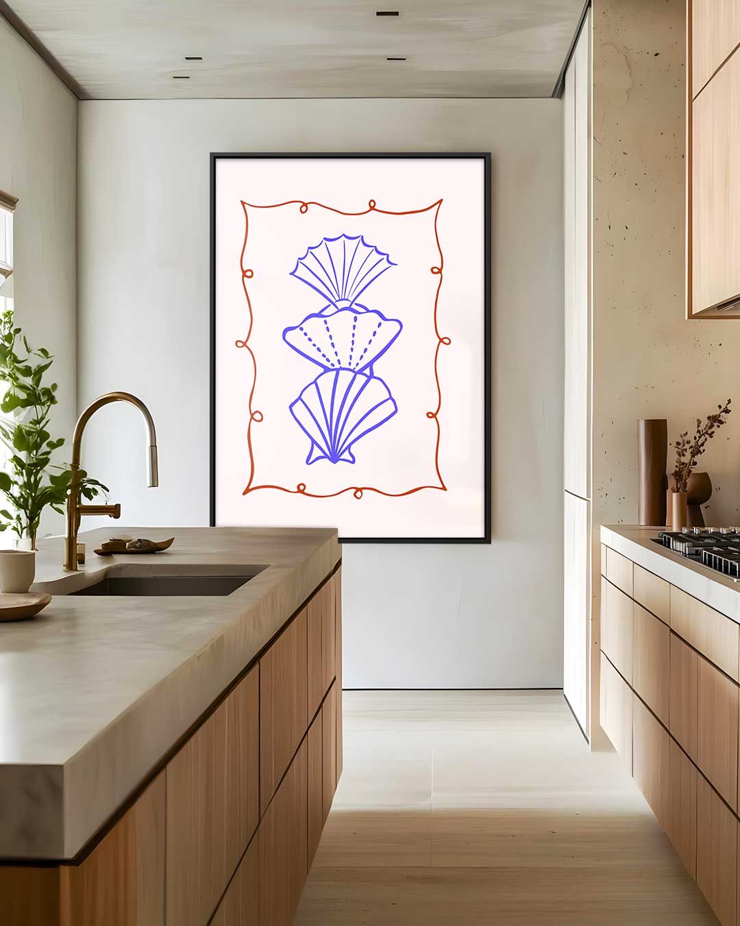 Schelpenspel in Blauw en Oranje Kunstwerk-canvas-dibond-plexiglas-wanddecoratie-WallArtistic