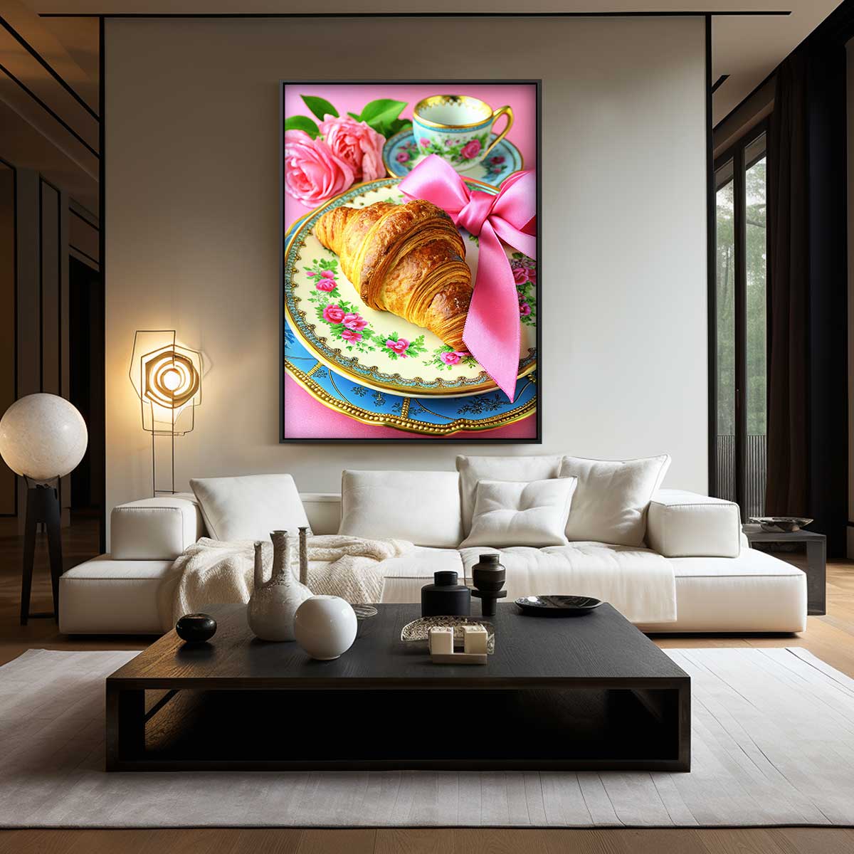 Romantisch Ontbijt Met Croissant Kunstwerk-canvas-dibond-plexiglas-wanddecoratie-WallArtistic