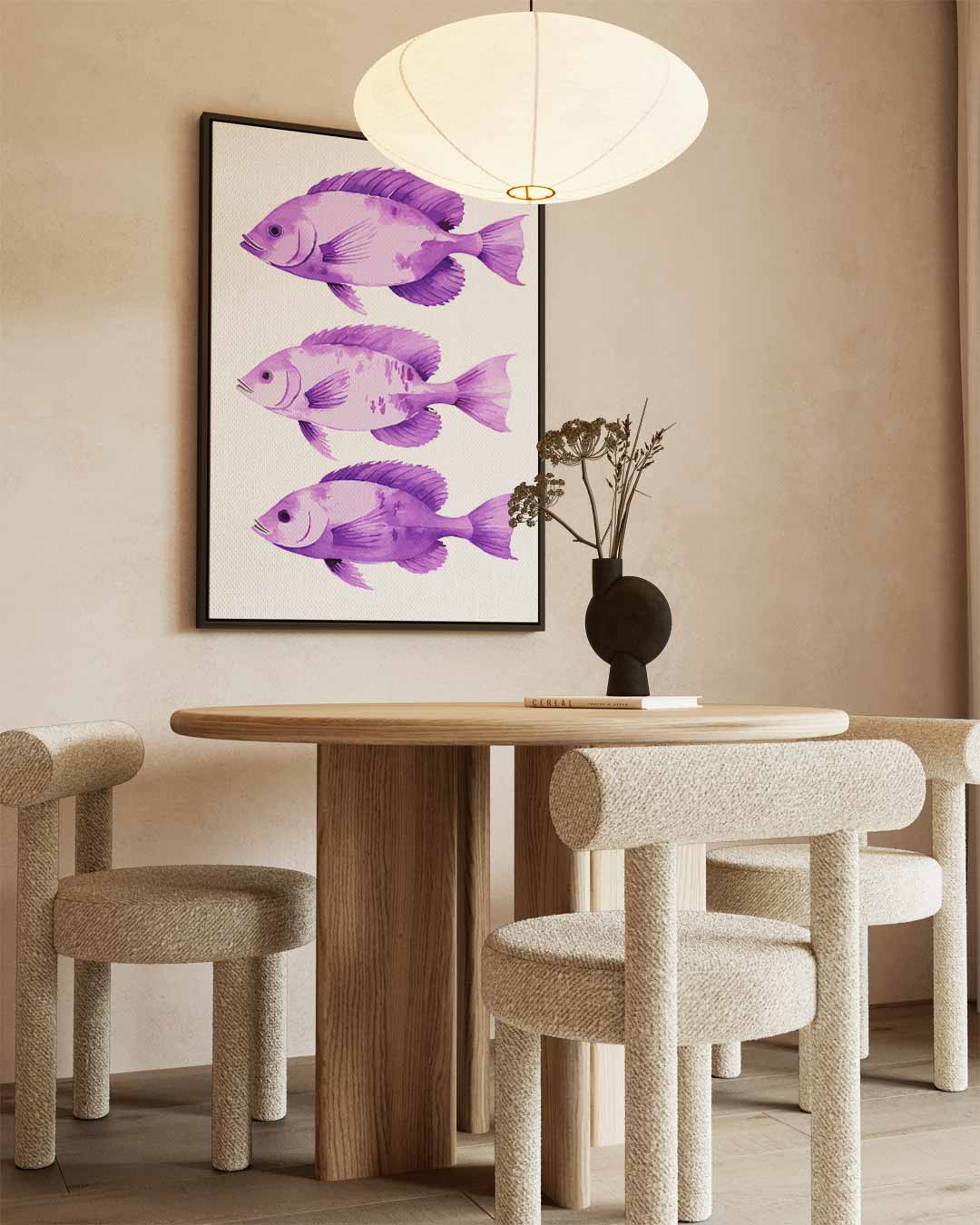 Paarse Vis Trio Kunstwerk-canvas-dibond-plexiglas-wanddecoratie-WallArtistic