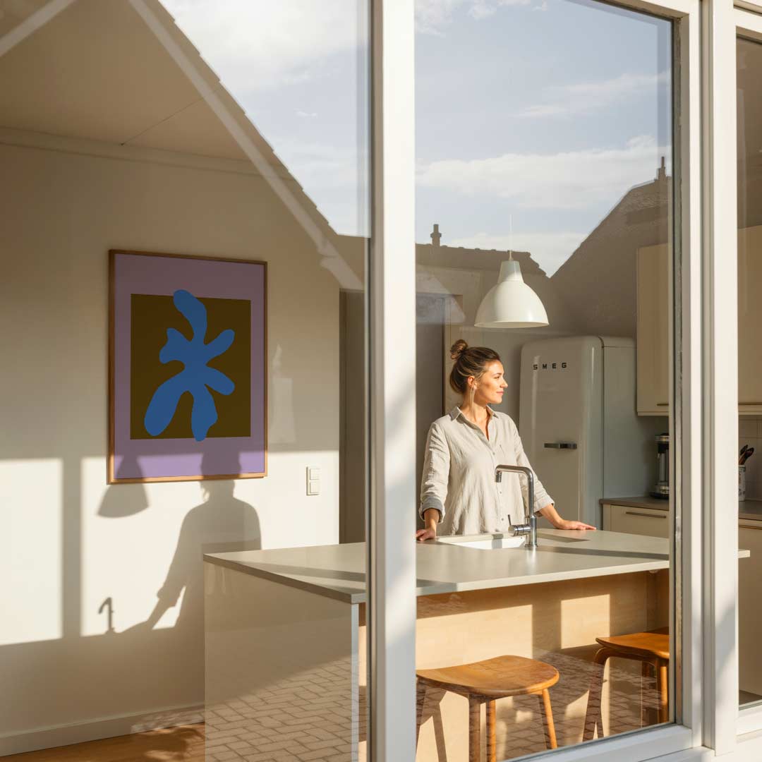 Moderne Abstracte Blauw-Bruine Kunstposter-WallArtistic