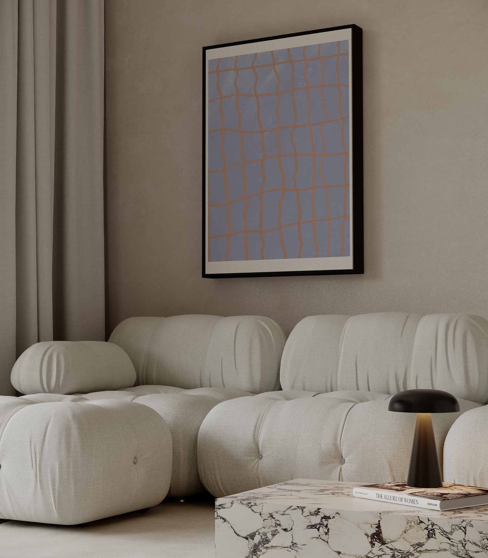 Speels Blauwe Abstractie Kunstwerk-canvas-dibond-plexiglas-wanddecoratie-WallArtistic