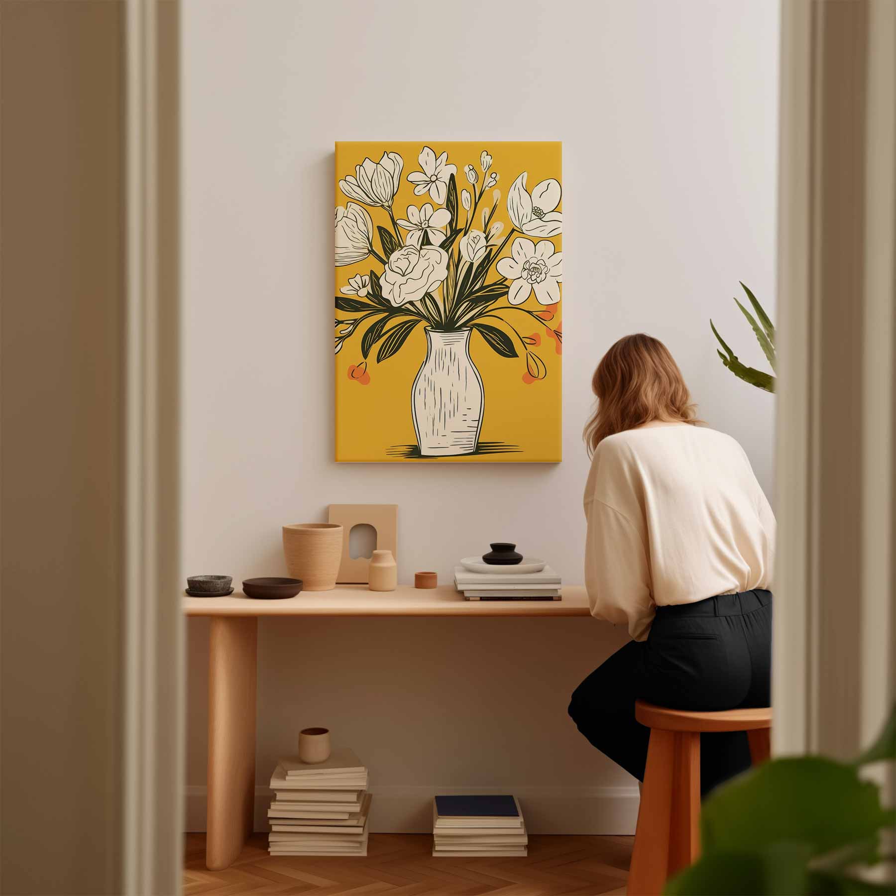 Tijdloze Bloemenvazen Illustratie Kunstwerk-canvas-dibond-plexiglas-wanddecoratie-WallArtistic