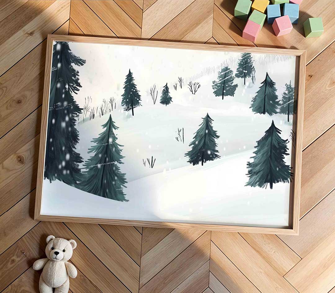 Winterlandschap met dennenbomen Poster