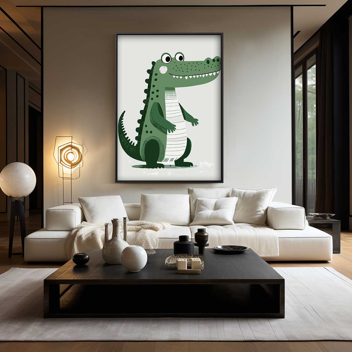 Vrolijke Krokodil Illustratie Kunstwerk-canvas-dibond-plexiglas-wanddecoratie-WallArtistic
