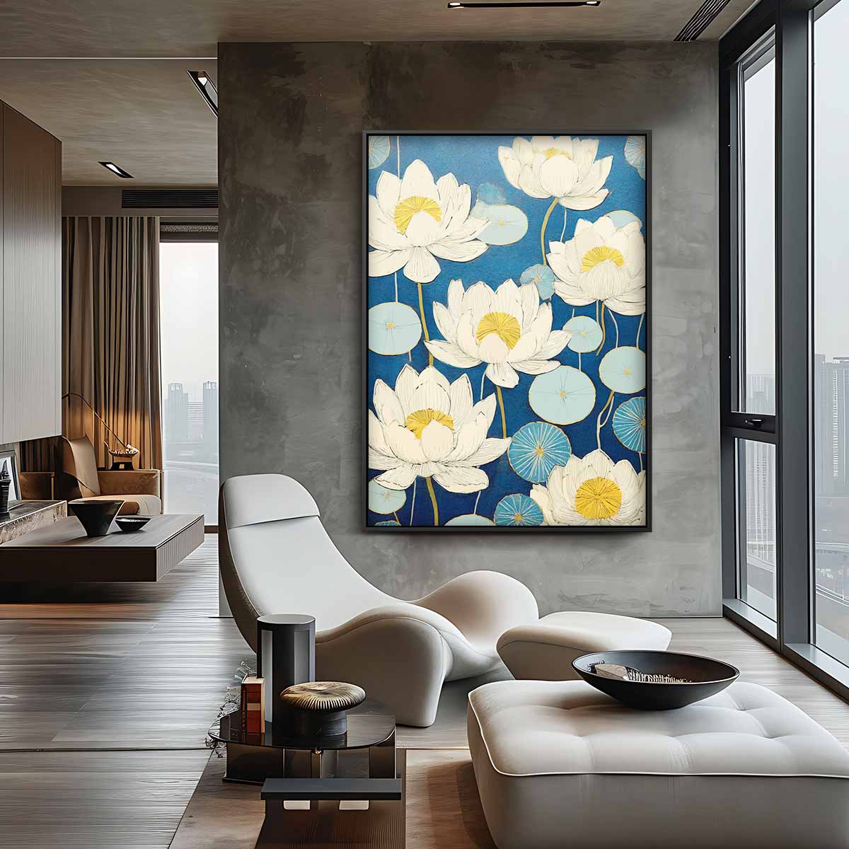 Blauwe Lotus Dromen Kunstwerk-canvas-dibond-plexiglas-wanddecoratie-WallArtistic