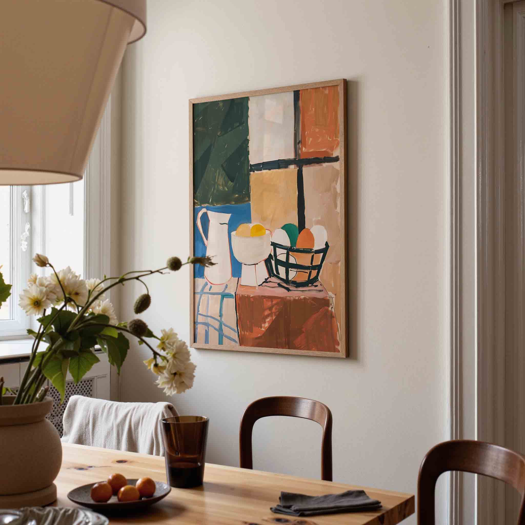 Stilleven met kan en fruit Poster
