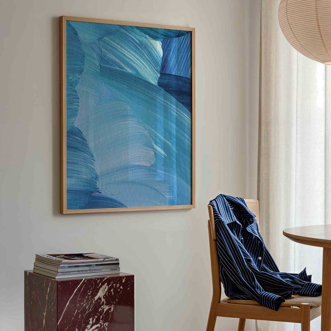Blauwe penseelstreken Poster