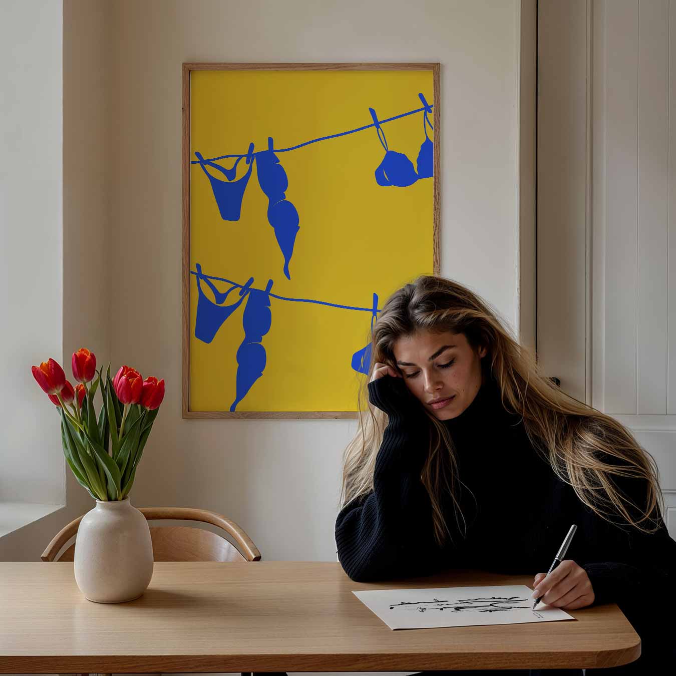 Speelse Waslijn Wanddecoratie Poster-WallArtistic