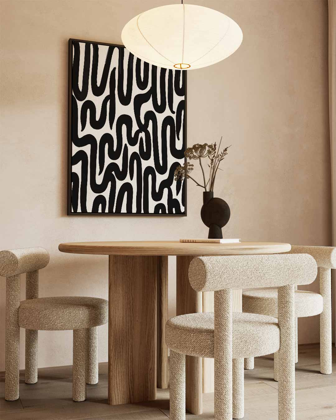 Golvende Zwarte Lijnen op Wit Kunstwerk-canvas-dibond-plexiglas-wanddecoratie-WallArtistic