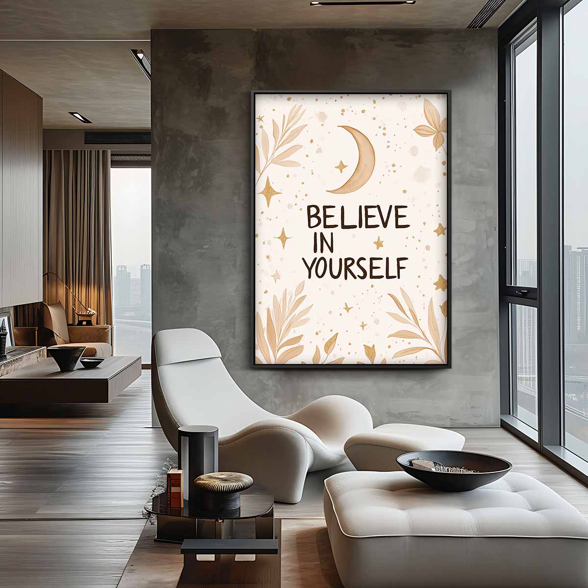 Motiverende Maan en Sterren Poster Kunstwerk-canvas-dibond-plexiglas-wanddecoratie-WallArtistic