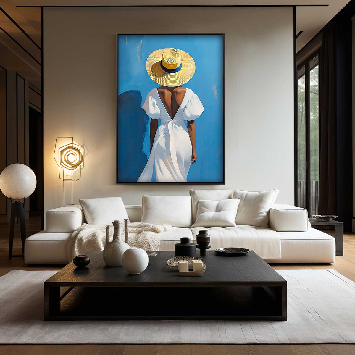 Vrouw in Zomerhoed Kunstwerk-canvas-dibond-plexiglas-wanddecoratie-WallArtistic