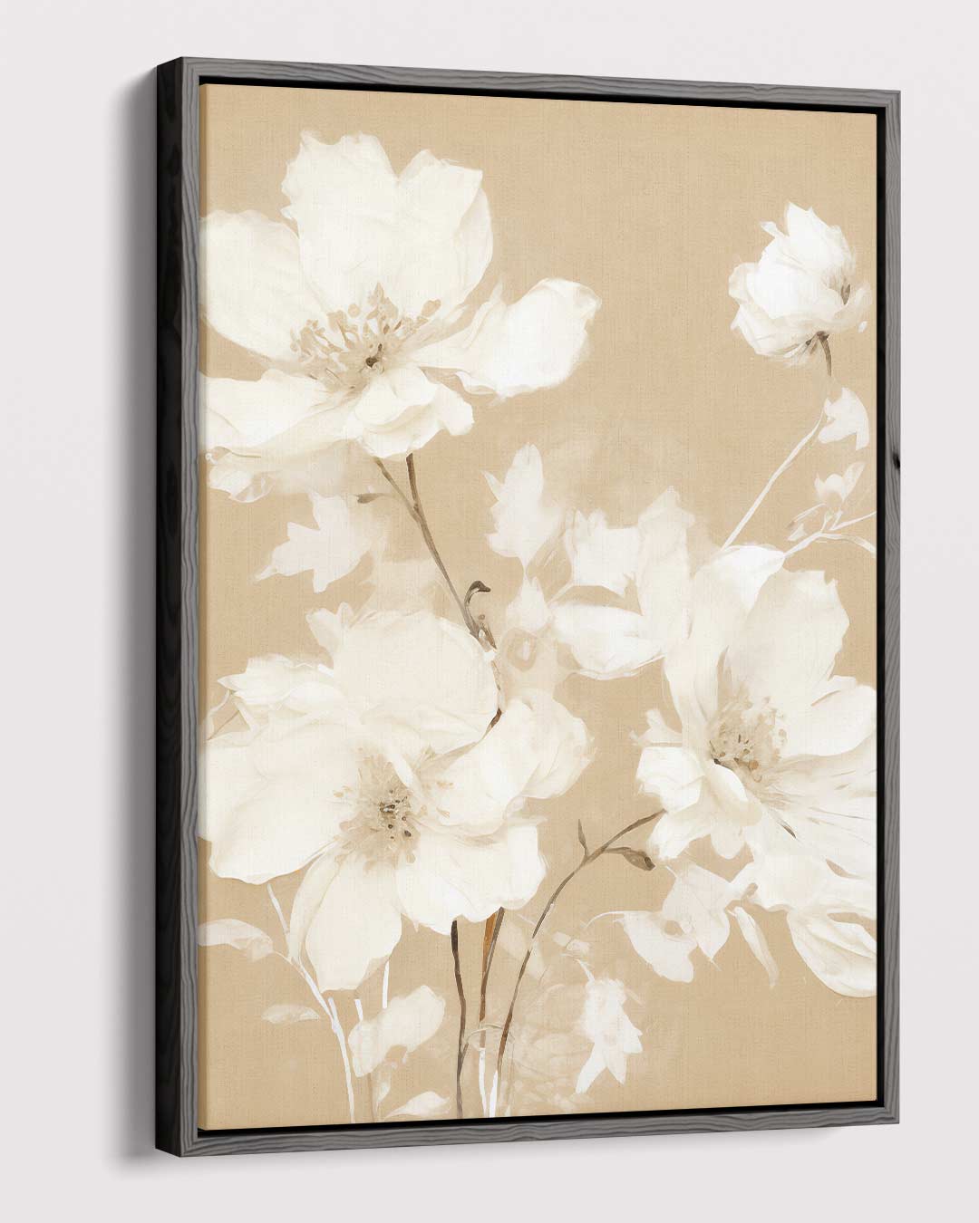 Zachte Bloemendroom op Beige Kunstwerk-canvas-dibond-plexiglas-wanddecoratie-WallArtistic
