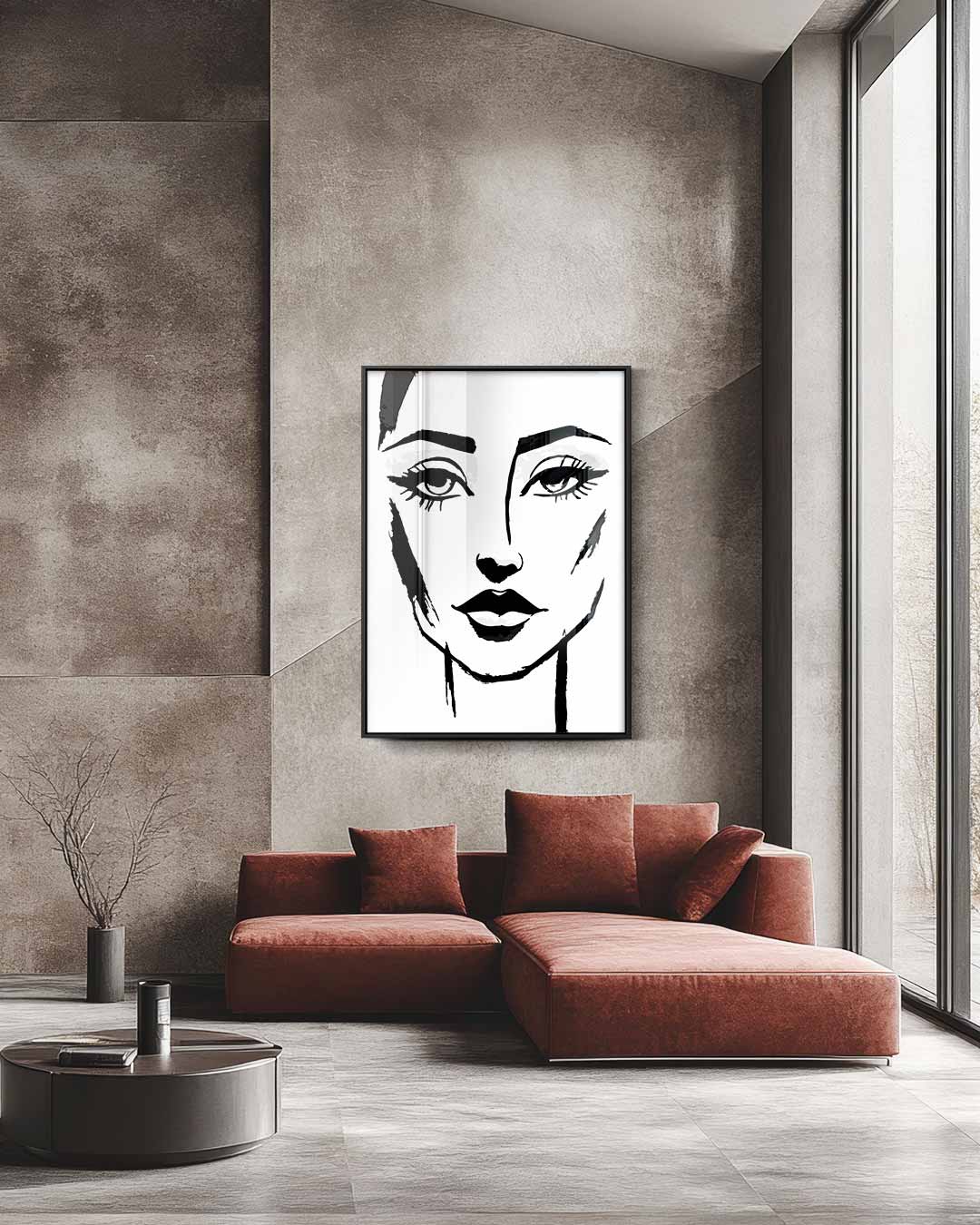 Minimalistisch Gezichtsportret Kunstwerk-canvas-dibond-plexiglas-wanddecoratie-WallArtistic