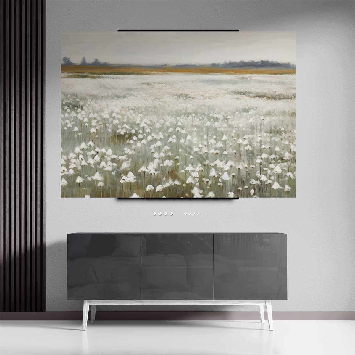 Veld van Witte Bloemen Kunstwerk-canvas-dibond-plexiglas-wanddecoratie-WallArtistic