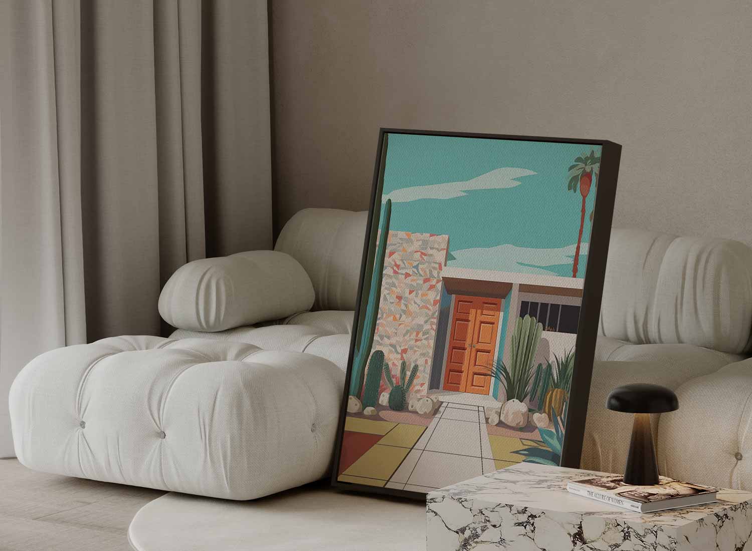 Retro Palm Springs Villa Kunstwerk-canvas-dibond-plexiglas-wanddecoratie-WallArtistic