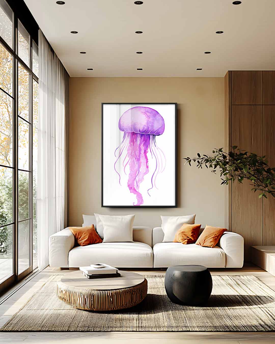 Dromerige Paarse Kwallenprent Kunstwerk-canvas-dibond-plexiglas-wanddecoratie-WallArtistic