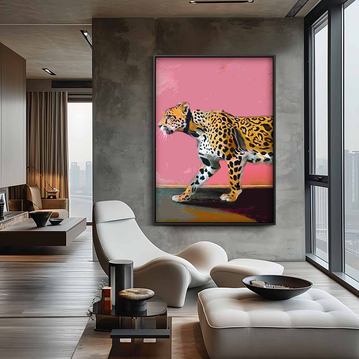 Wandeling van een Luipaard Kunstwerk-canvas-dibond-plexiglas-wanddecoratie-WallArtistic