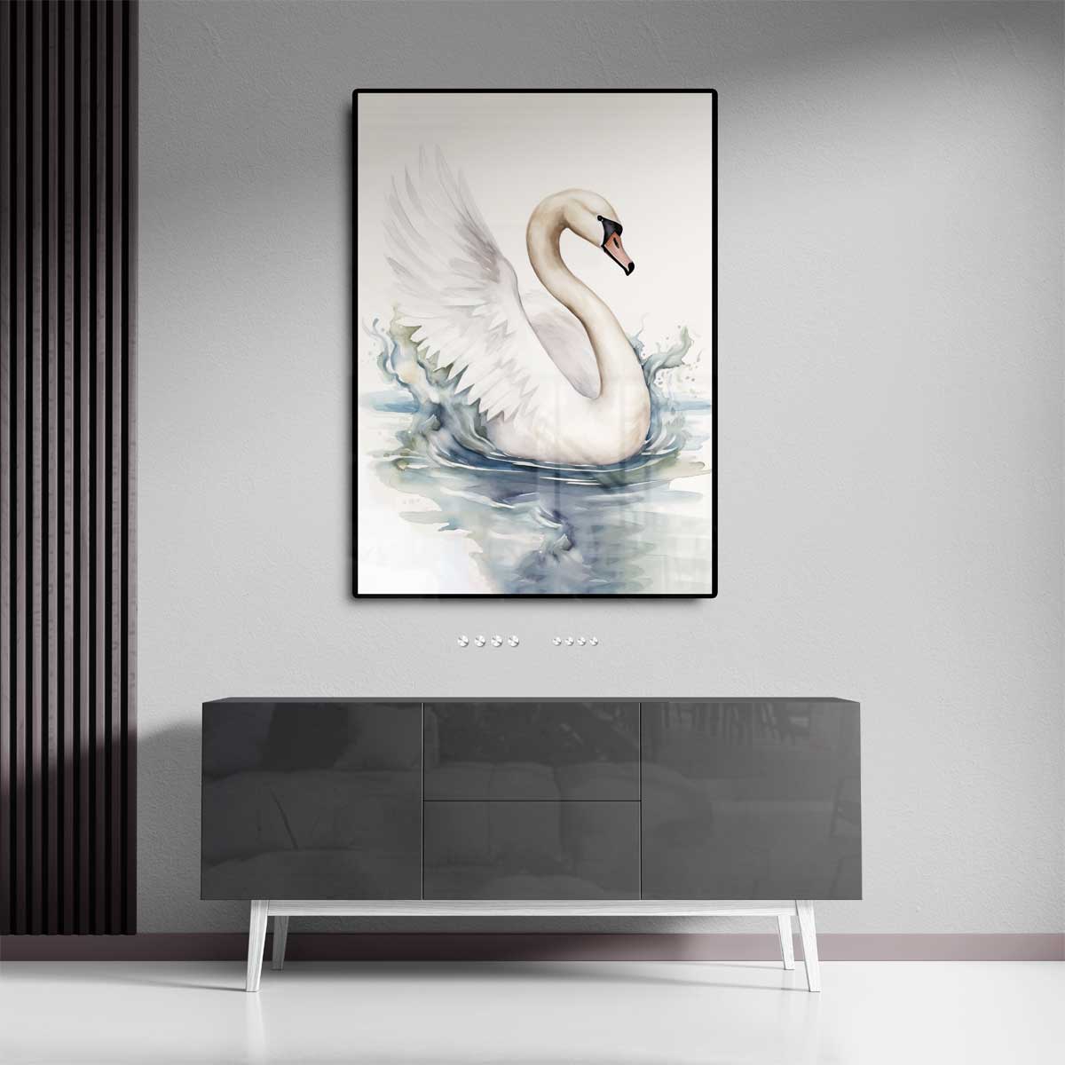 Elegante Zwaan in Beweging Kunstwerk-canvas-dibond-plexiglas-wanddecoratie-WallArtistic