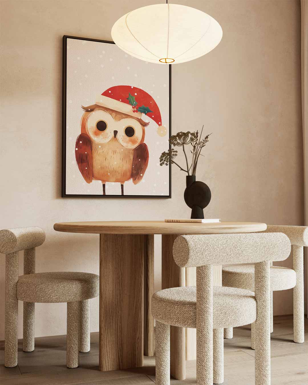 Kerstuil met Kerstmuts Kunstwerk-canvas-dibond-plexiglas-wanddecoratie-WallArtistic