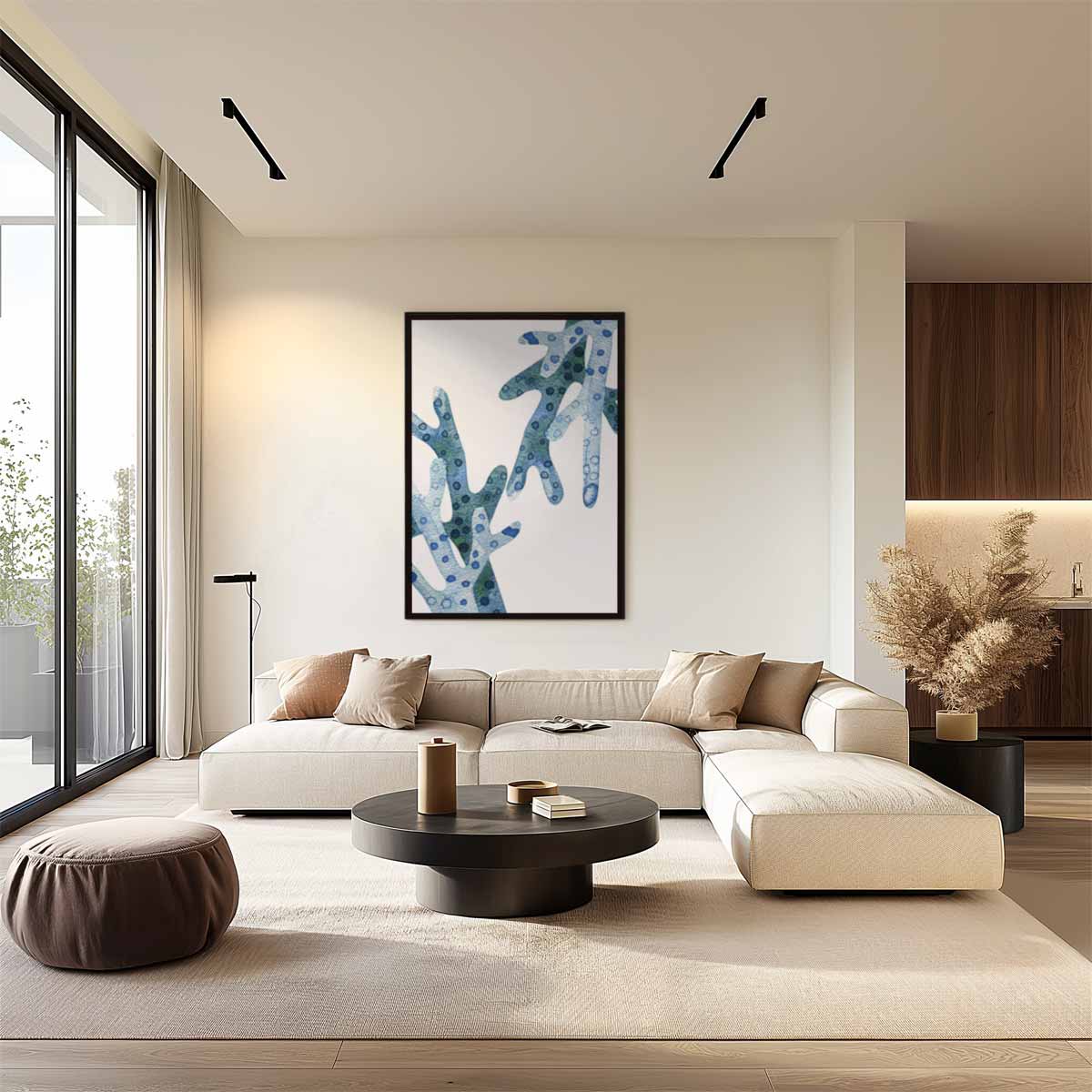 Abstracte Blauwe Koraalstructuur Kunstwerk-canvas-dibond-plexiglas-wanddecoratie-WallArtistic
