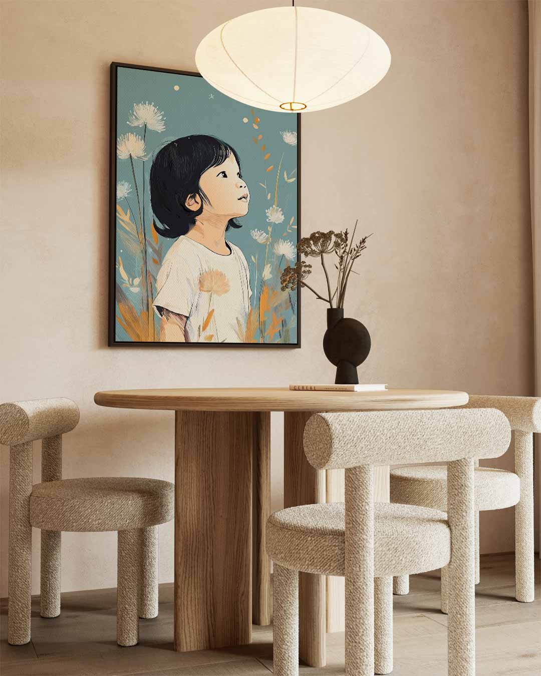 Dromerig Kind in Bloeiende Natuur Kunstwerk-canvas-dibond-plexiglas-wanddecoratie-WallArtistic