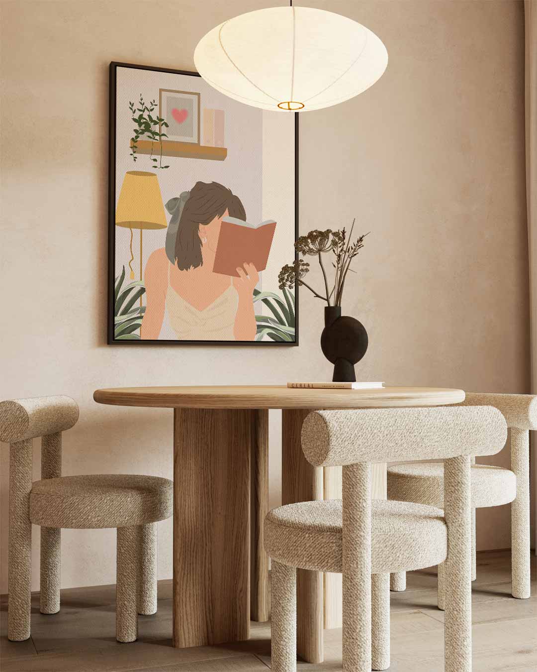 Lezende Vrouw in een Gezellige Kamer Kunstwerk-canvas-dibond-plexiglas-wanddecoratie-WallArtistic