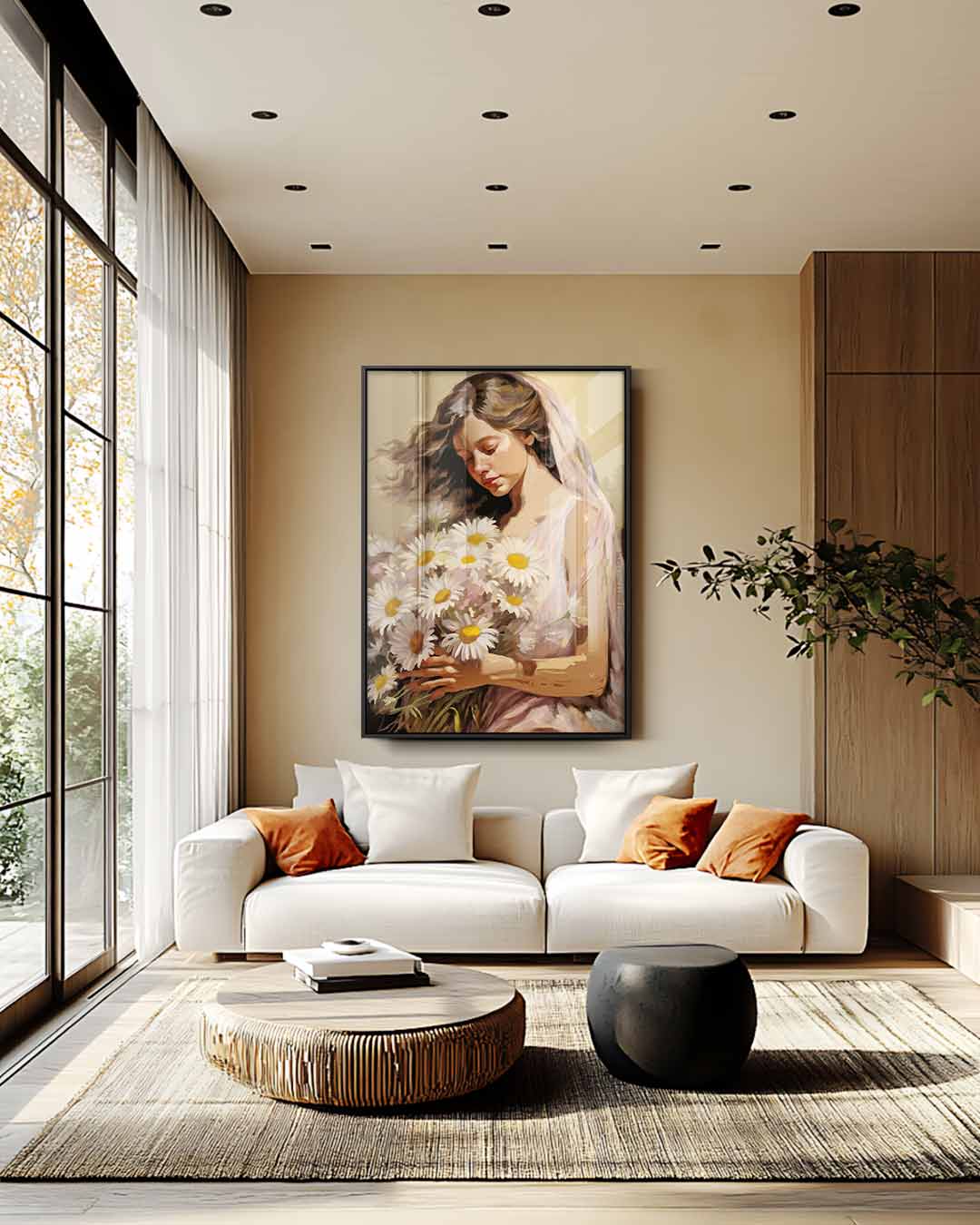 Vrouw met Madeliefjes Kunstwerk-canvas-dibond-plexiglas-wanddecoratie-WallArtistic