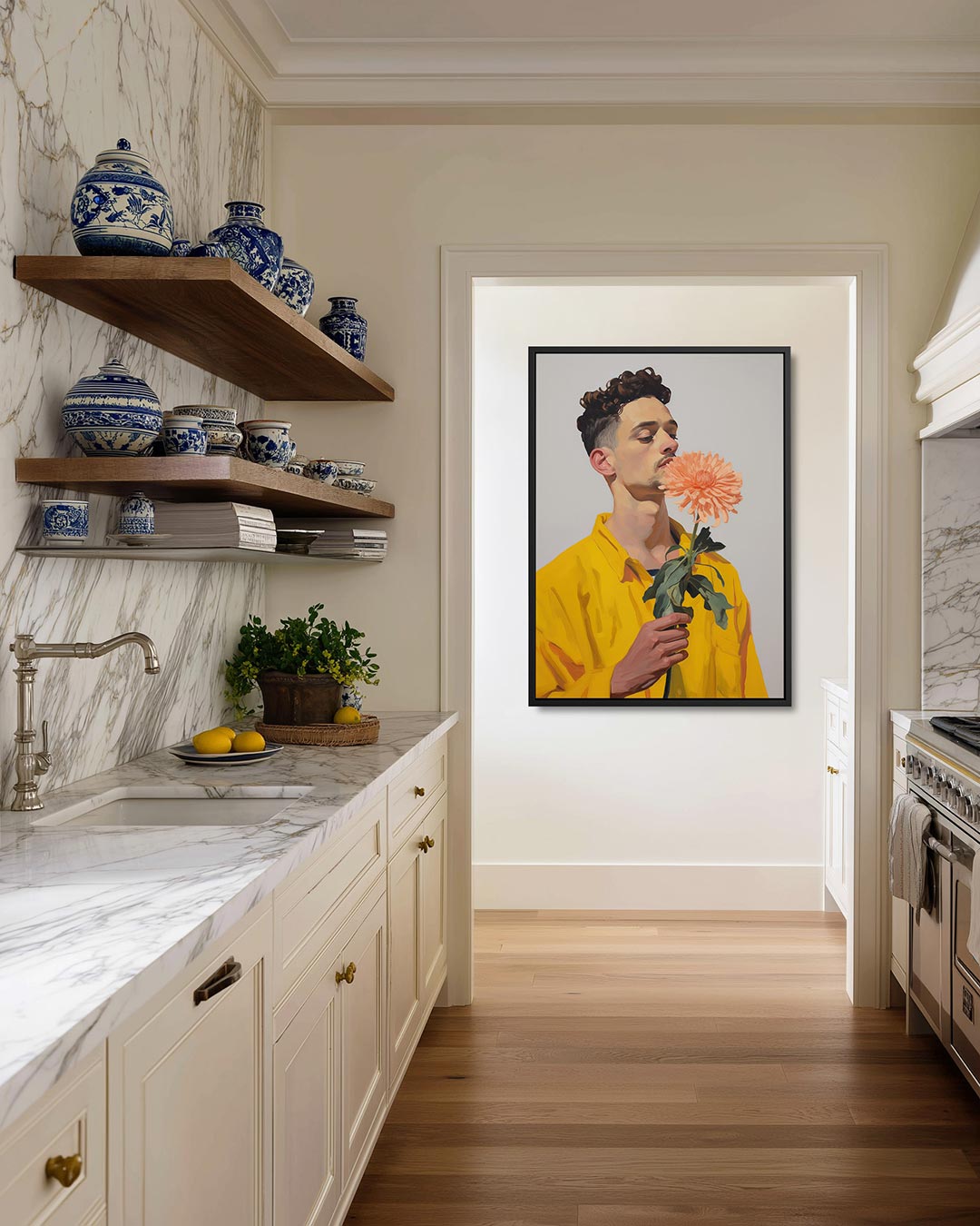 Bloem en gele jas Kunstwerk