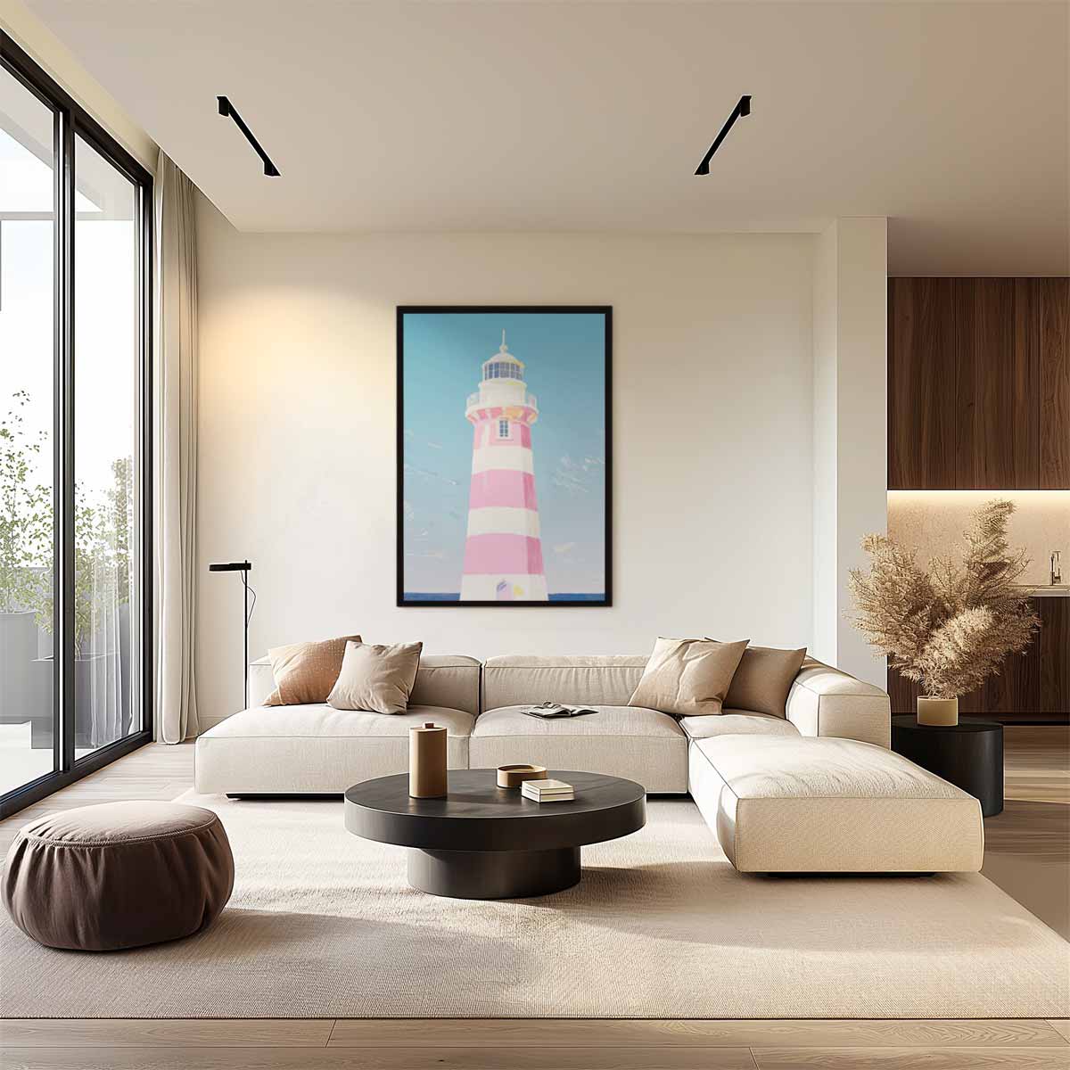 Zomerse Vuurtoren aan de Kust Kunstwerk-canvas-dibond-plexiglas-wanddecoratie-WallArtistic