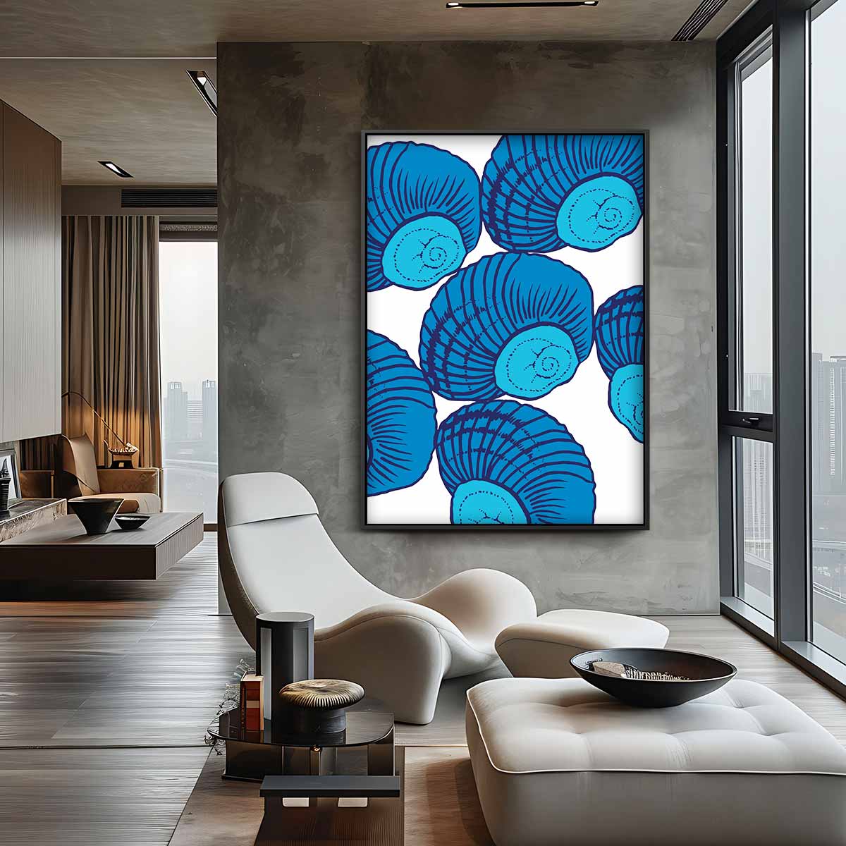 Blauw Gedraaid Schelpenkunstwerk Kunstwerk-canvas-dibond-plexiglas-wanddecoratie-WallArtistic