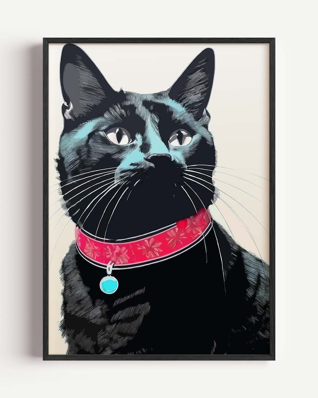 Stijlvolle Kattenposter met Rode Halsband Poster