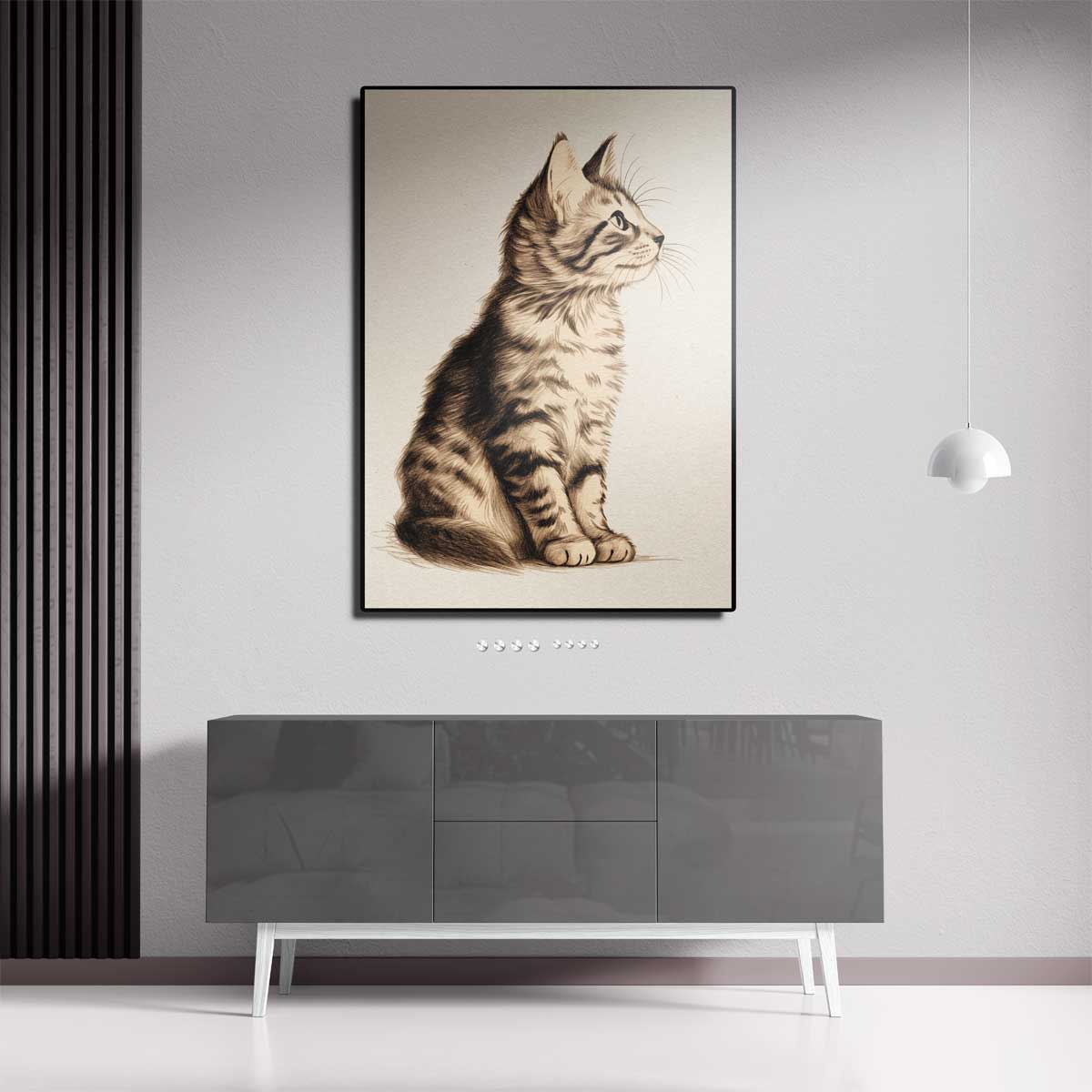 Dromerige Kat in Potlood Kunstwerk-canvas-dibond-plexiglas-wanddecoratie-WallArtistic