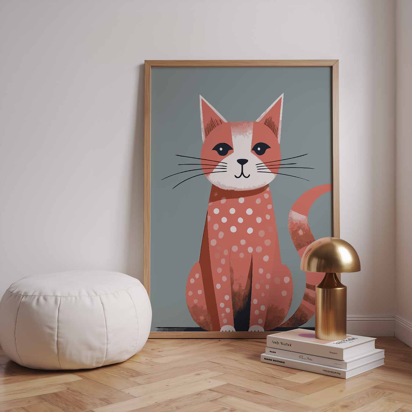 Stijlvolle Kattenposter met Polkadots Poster-WallArtistic