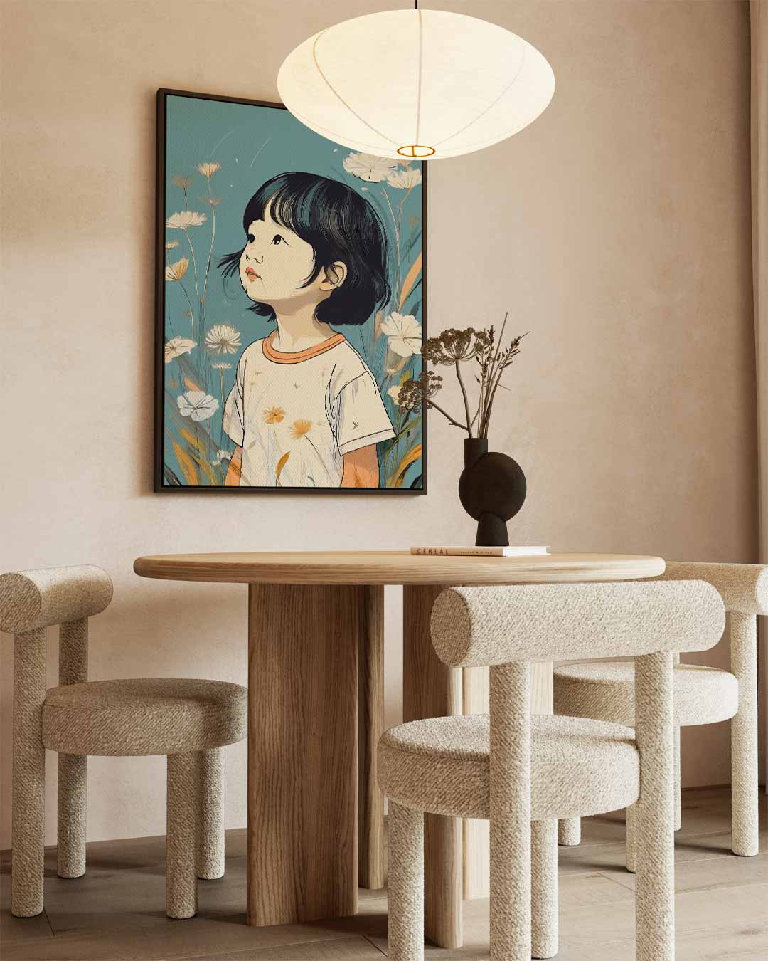 Dromerig Kind in Bloementuin Kunstwerk-canvas-dibond-plexiglas-wanddecoratie-WallArtistic