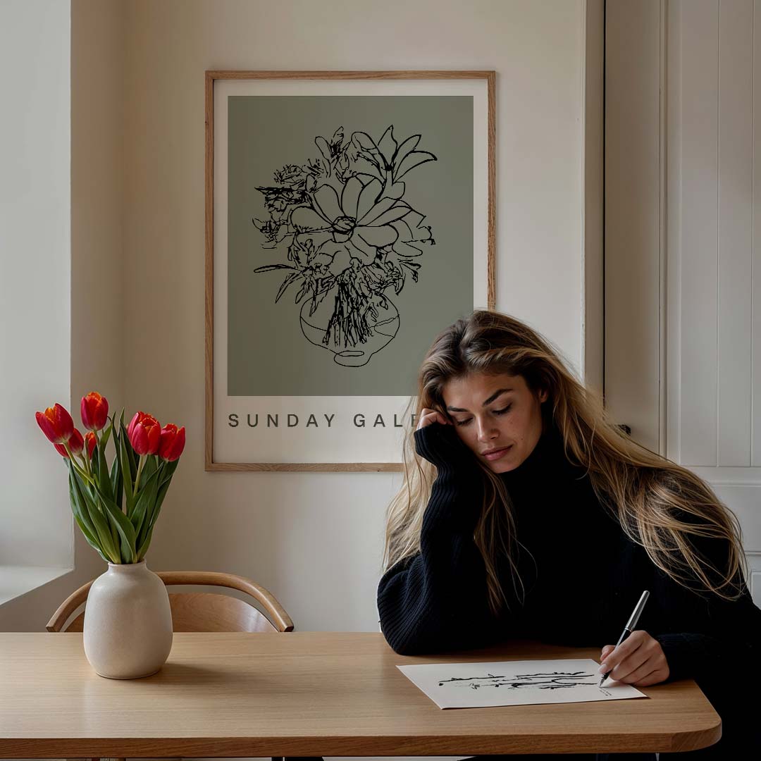 Bloemen in lijntekening Poster-WallArtistic