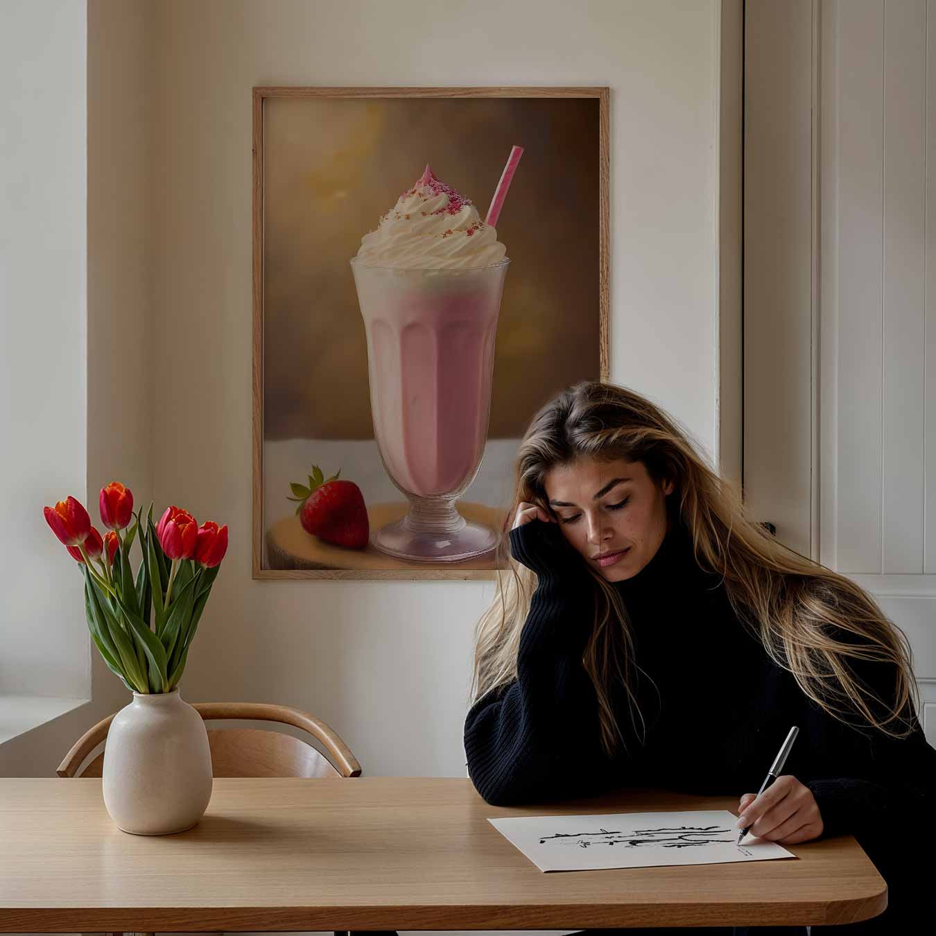 Romantische Aardbeienmilkshake Poster-WallArtistic