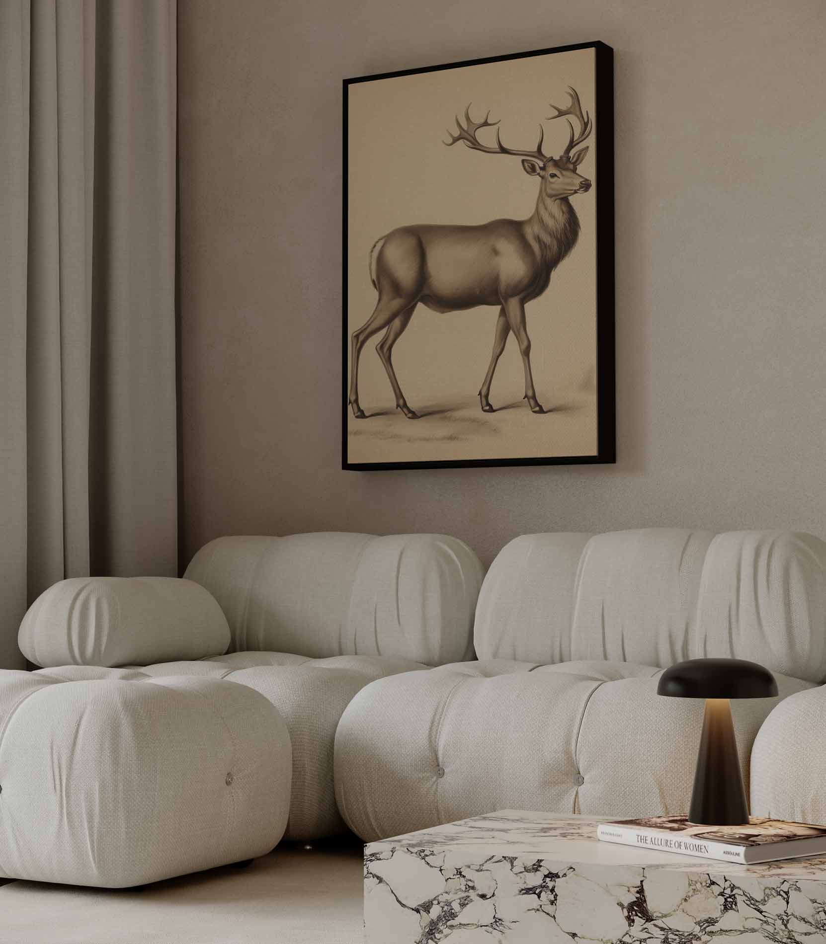 Elegante Hert in Potlood Kunstwerk-canvas-dibond-plexiglas-wanddecoratie-WallArtistic