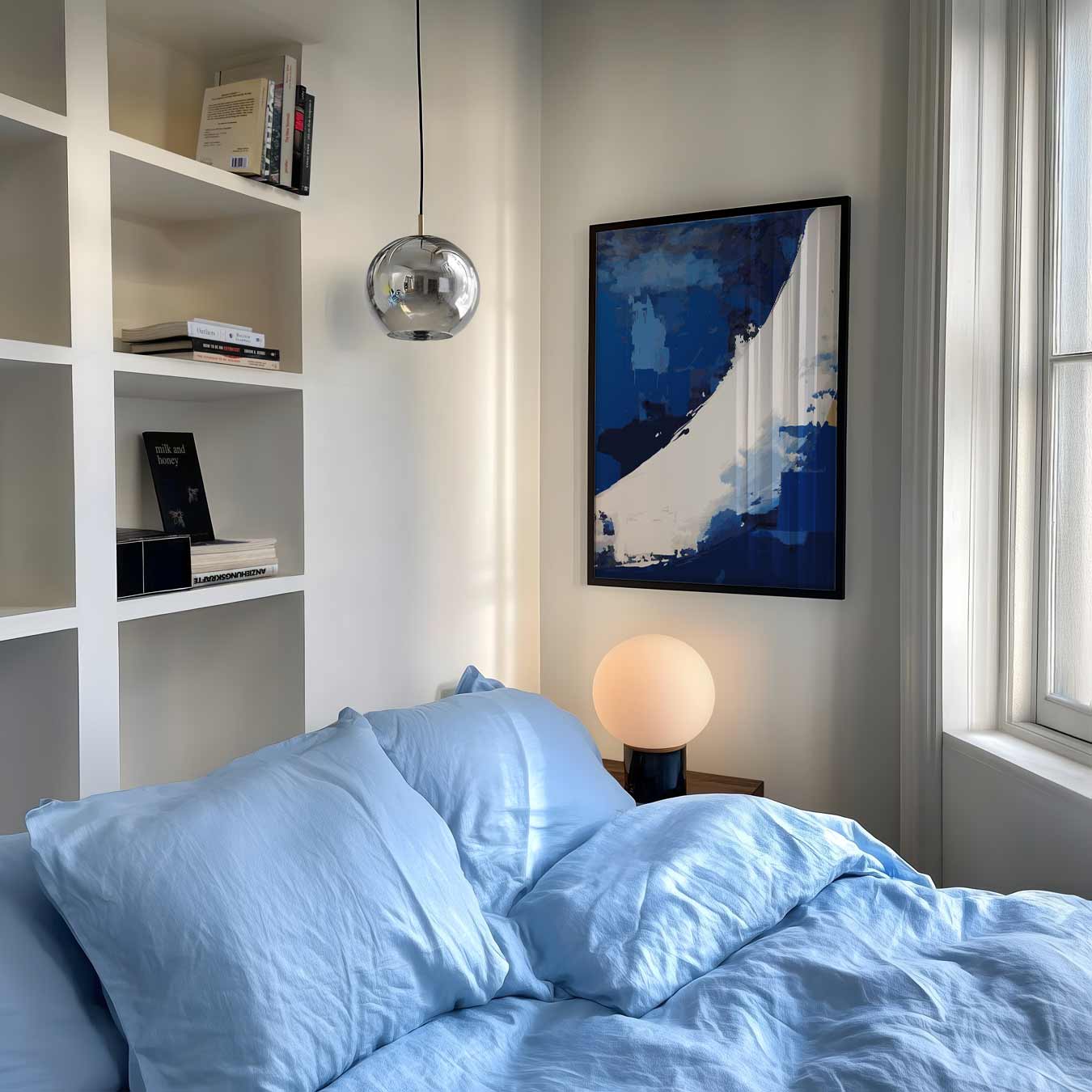 Abstracte Blauw-Witte Vleug Poster-WallArtistic