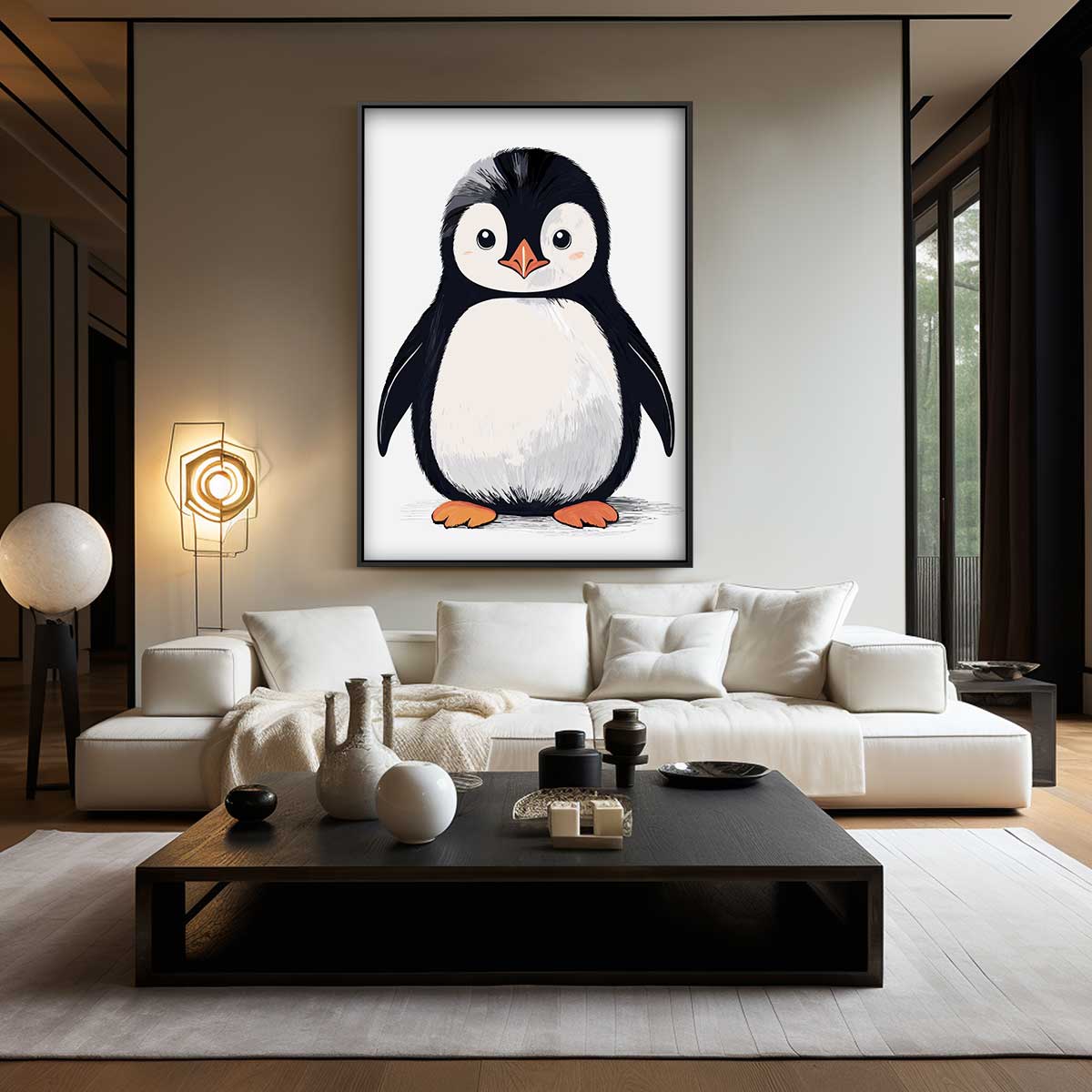 Schattige Pinguïn Illustratie Kunstwerk-canvas-dibond-plexiglas-wanddecoratie-WallArtistic