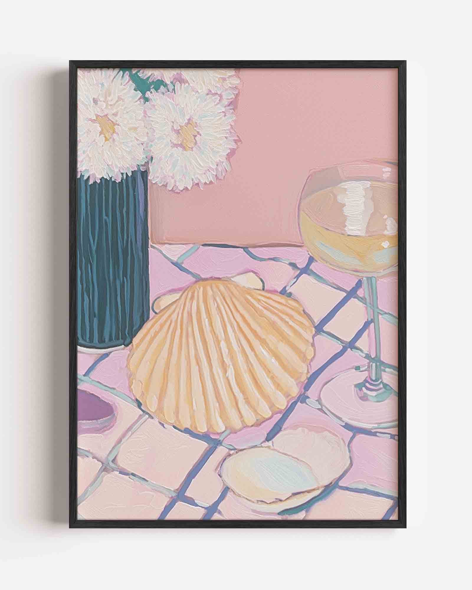 Schelp en bloemen Poster