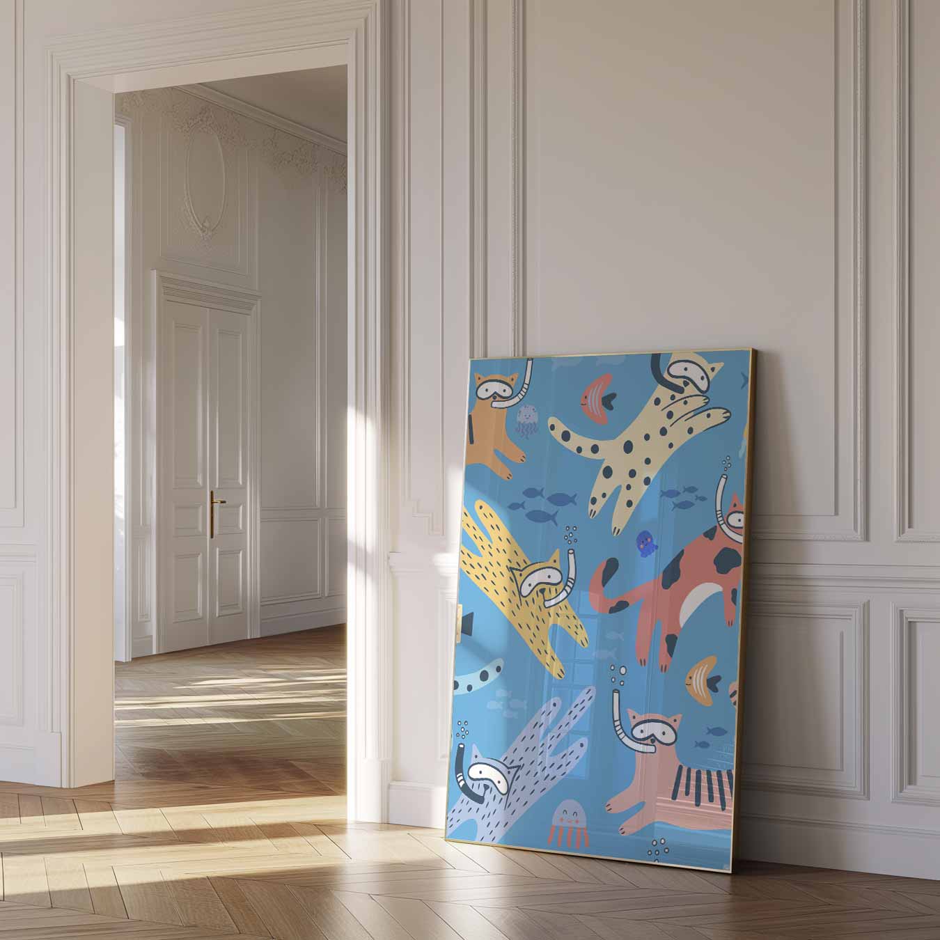 Duikende Katten Illustratie Poster-WallArtistic