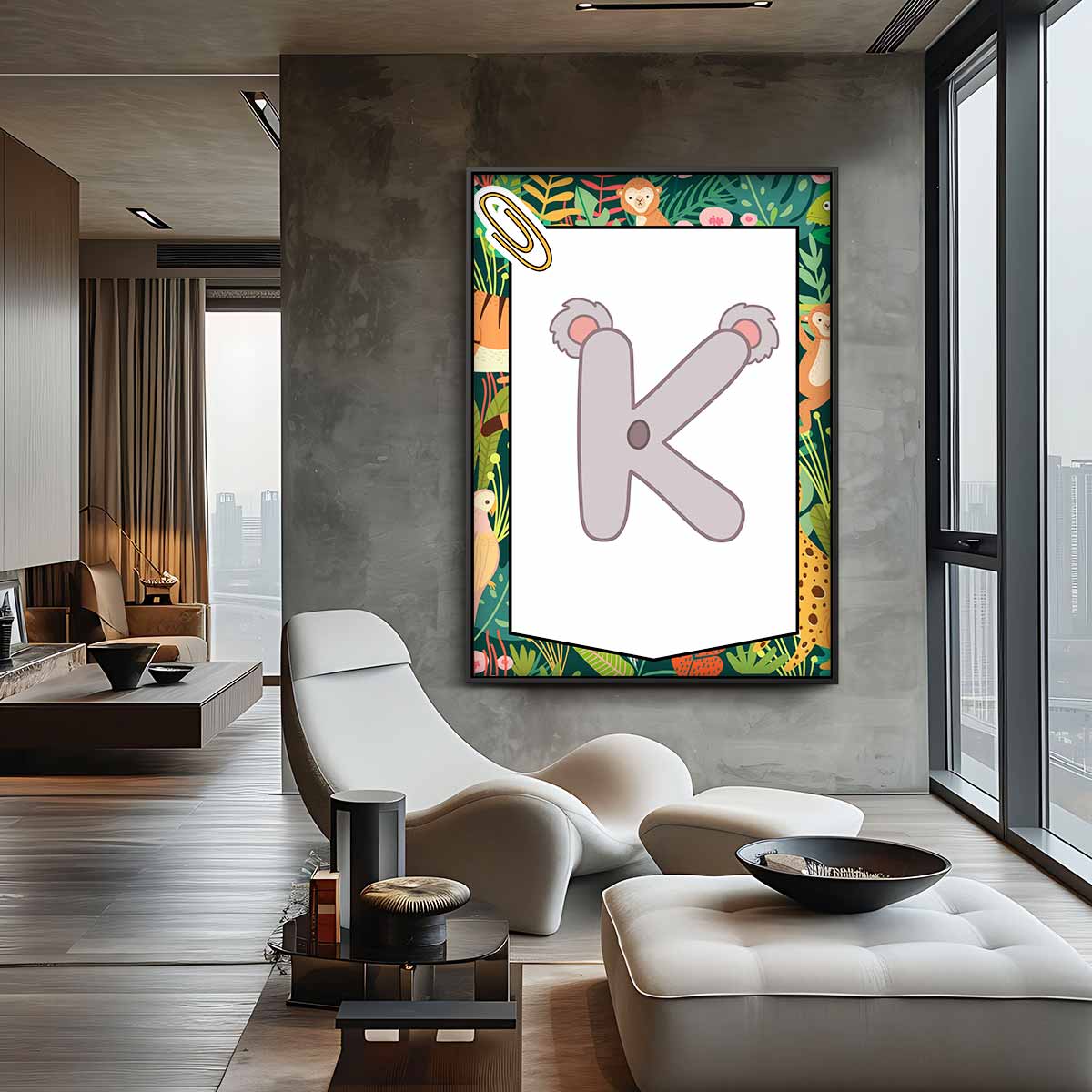 Speelse Koala Letter K Kunstwerk-canvas-dibond-plexiglas-wanddecoratie-WallArtistic