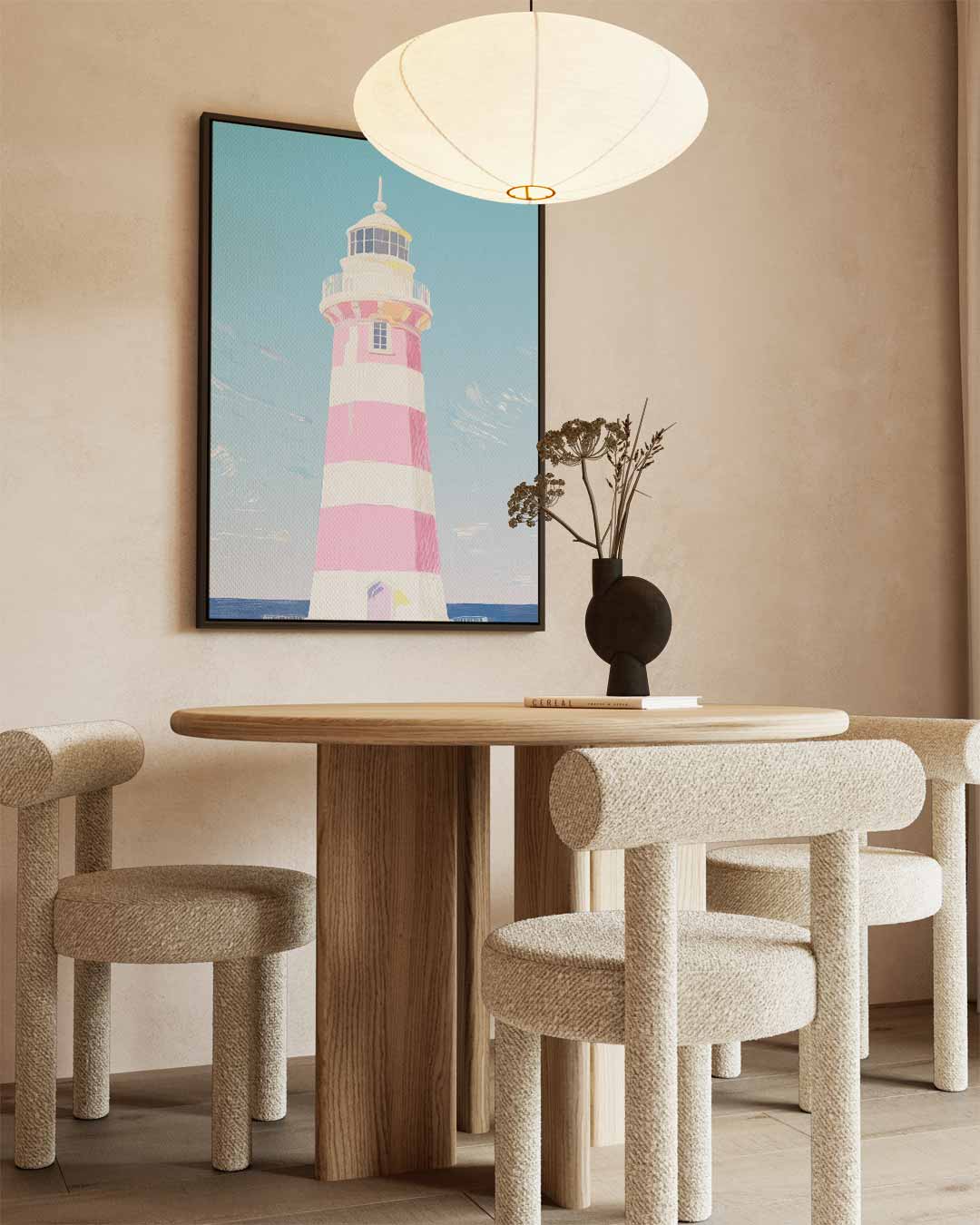 Zomerse Vuurtoren aan de Kust Kunstwerk-canvas-dibond-plexiglas-wanddecoratie-WallArtistic