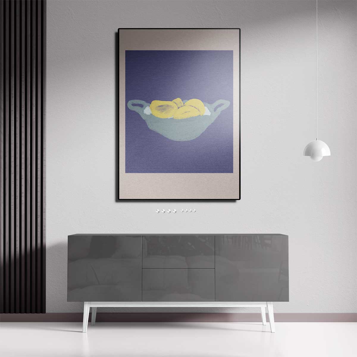 Zonnige Bananen in Blauwe Schaal Kunstwerk-canvas-dibond-plexiglas-wanddecoratie-WallArtistic