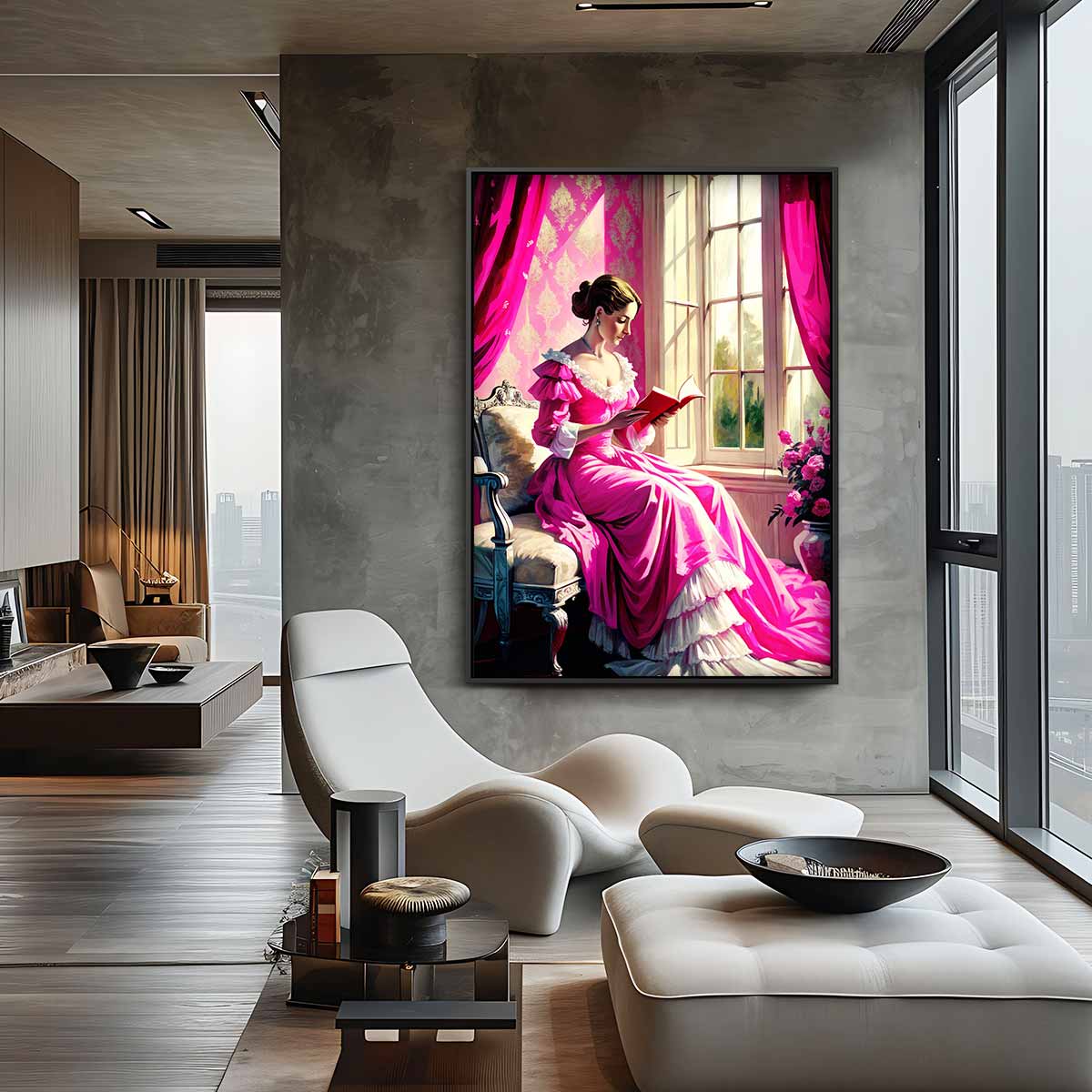 Leesplezier bij het Raam Kunstwerk-canvas-dibond-plexiglas-wanddecoratie-WallArtistic