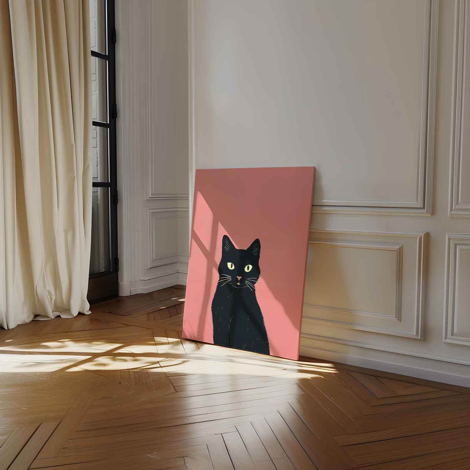 Mystieke Zwarte Kat Illustratie Kunstwerk-canvas-dibond-plexiglas-wanddecoratie-WallArtistic
