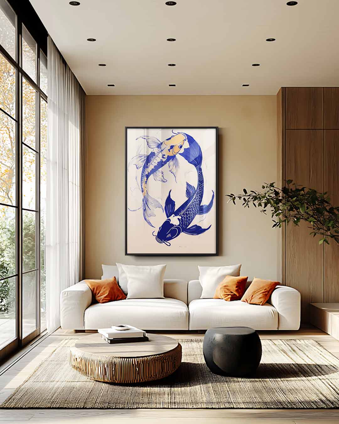 Vrolijke Koi Vissen Dans Kunstwerk-canvas-dibond-plexiglas-wanddecoratie-WallArtistic