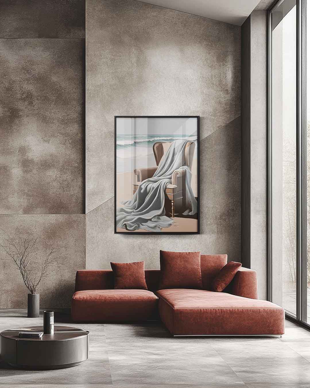 Strandstoel met Zilte Bries Kunstwerk-canvas-dibond-plexiglas-wanddecoratie-WallArtistic