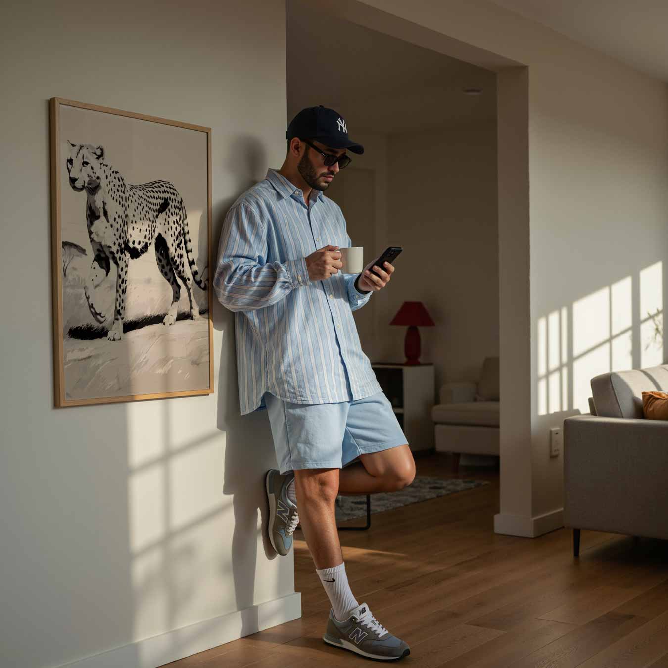 Elegant Luipaard in Sereen Landschap Poster-WallArtistic