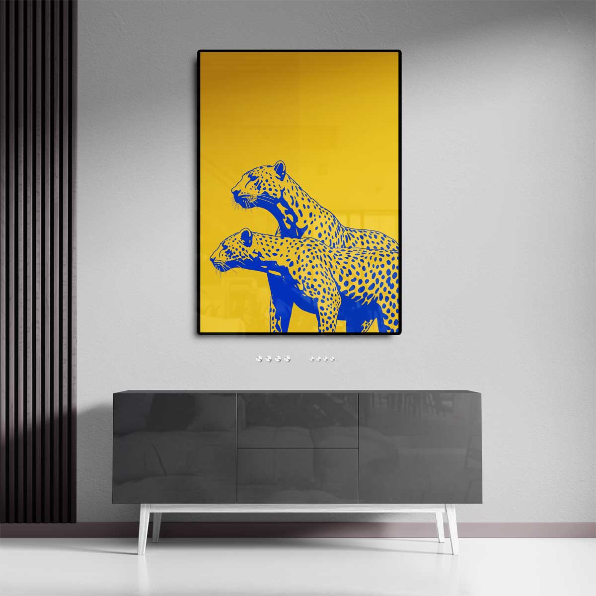 Elegante Cheetahs in Kleur Kunstwerk-canvas-dibond-plexiglas-wanddecoratie-WallArtistic